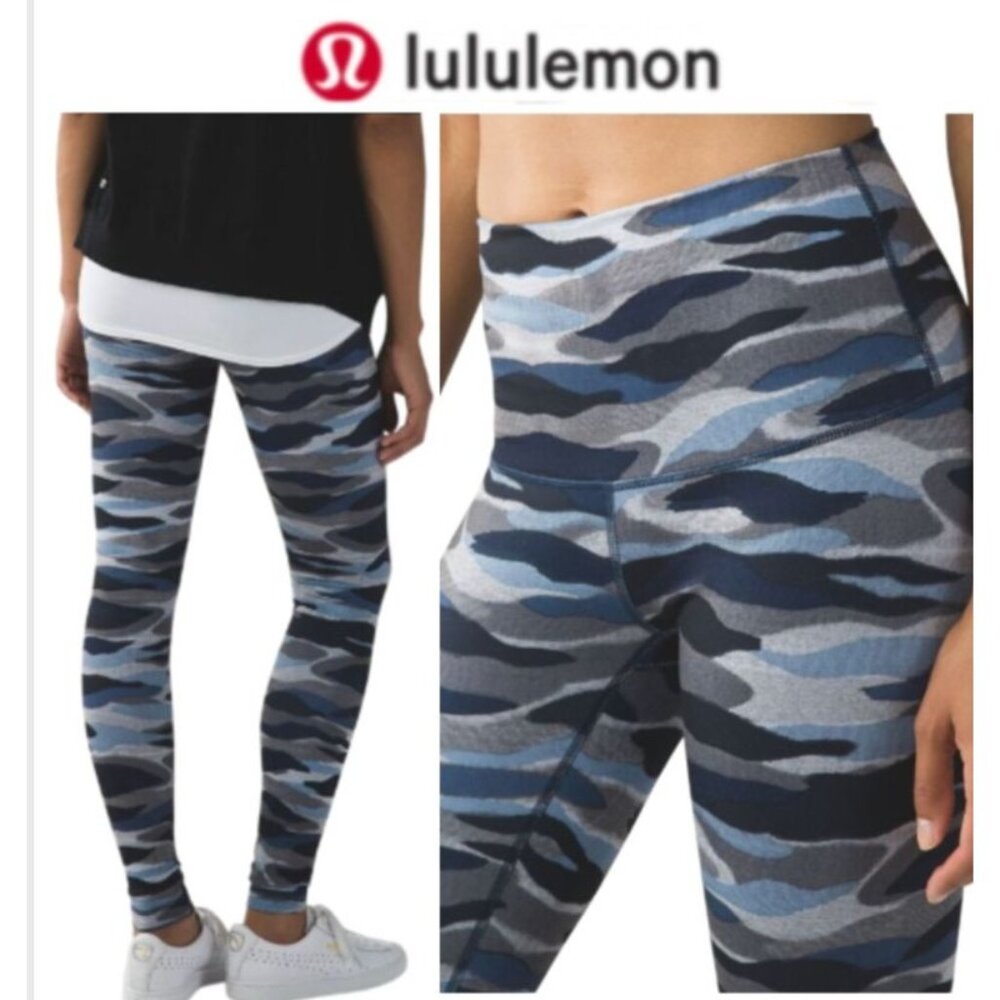 NWOT Lululemon Wunder Under Hi-Rise Pant 31" Luon Camo Navy Yoga Leggings 4